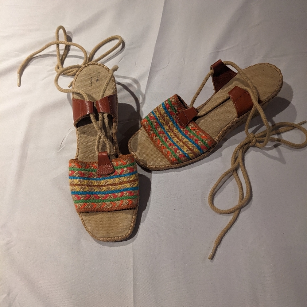 Woven hemp Mexican wedge heeled sandals